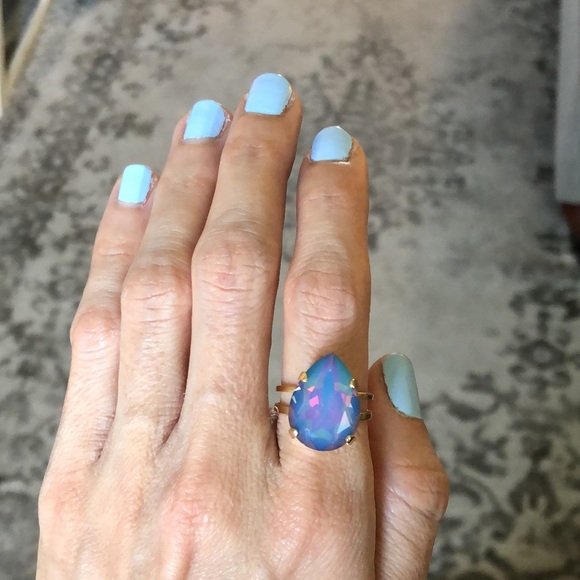 Rainbow Opal + Gold Pear Crystal Ring - Picture 7 of 12